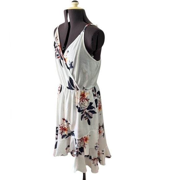 Floral V Neck Ruffled Hem Spaghetti Strap Flowy Wrap Sun Dress Size S - Picture 6 of 13